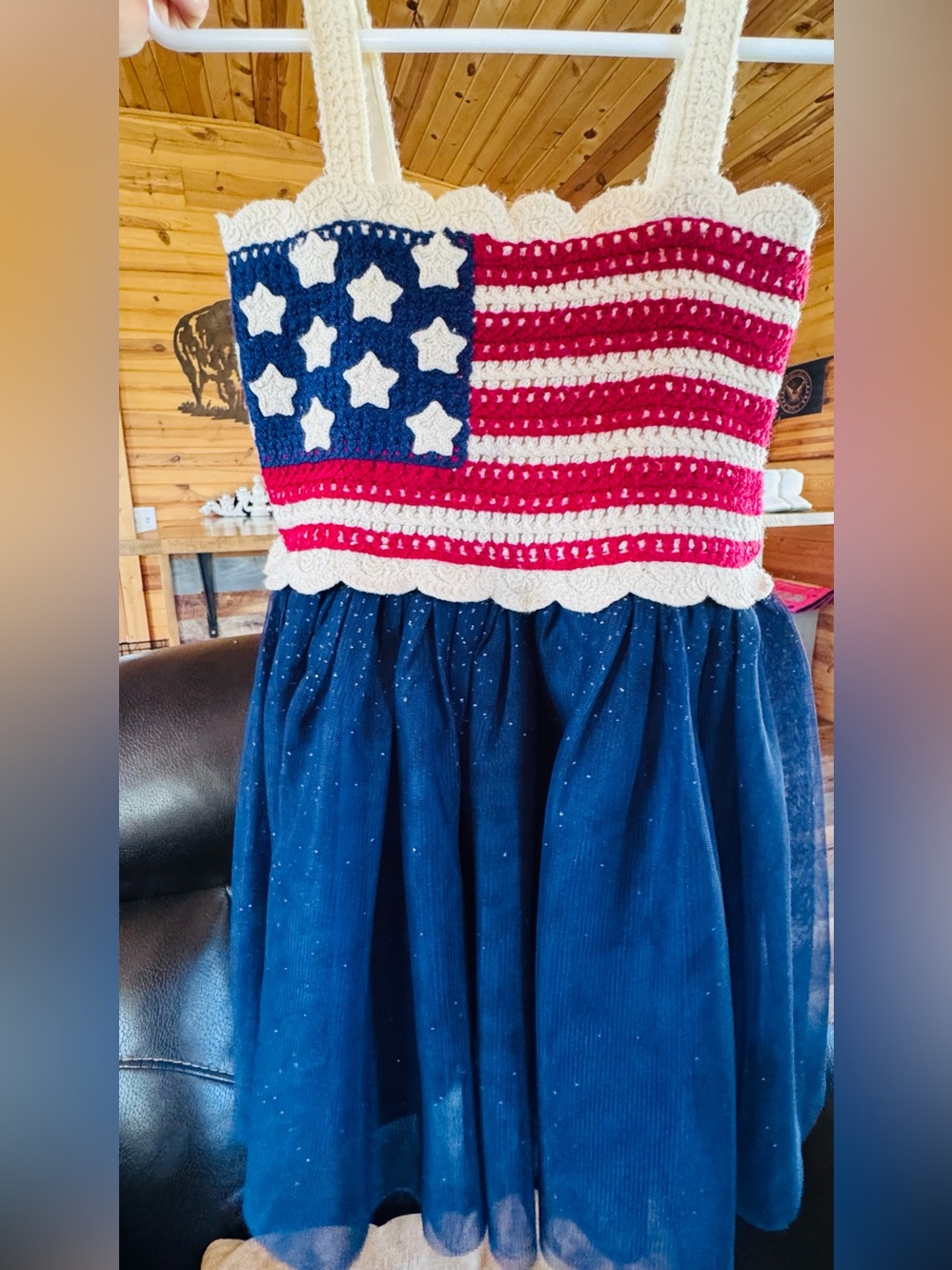 Zunie Red, White, Blue American Flag Crochet Top Tulle Skirt Dress